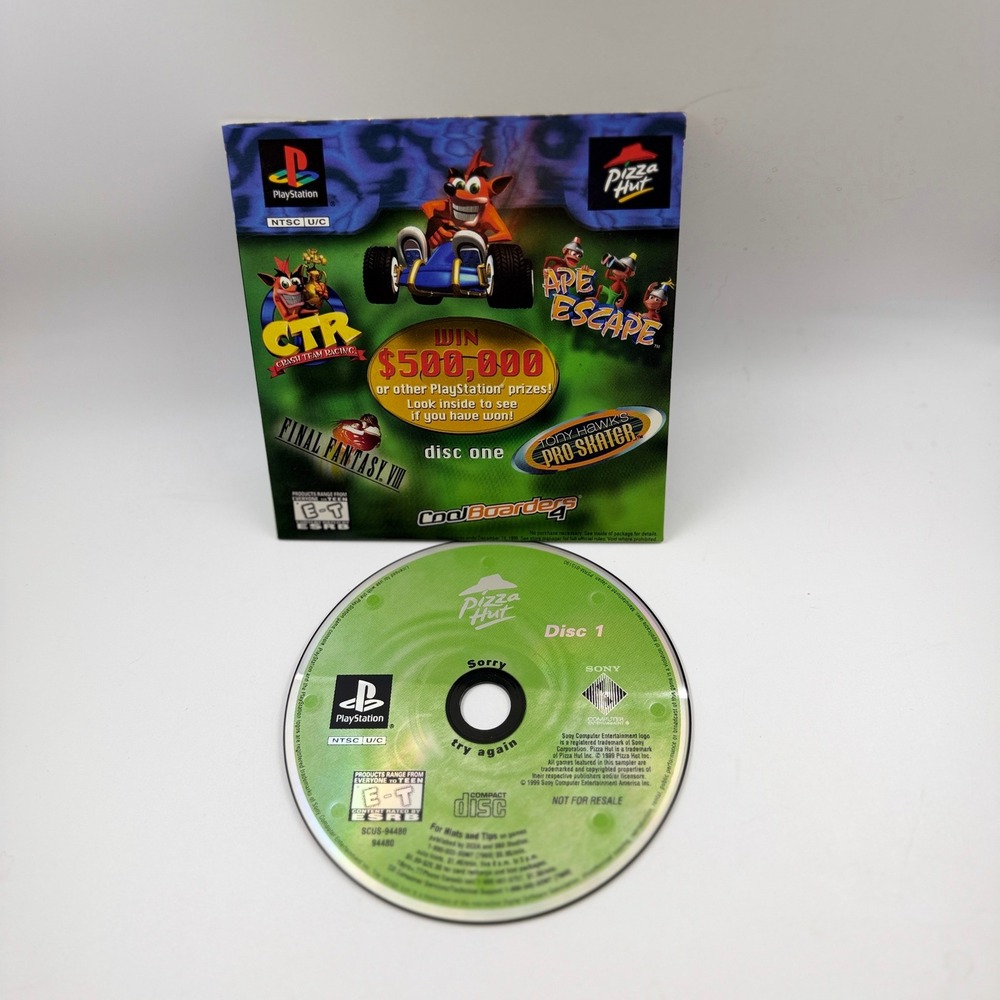 Sony PlayStation PS1 Pizza Hut Demo Disc 1 CTR Tony Hawk FFVIII Retro Gaming '99